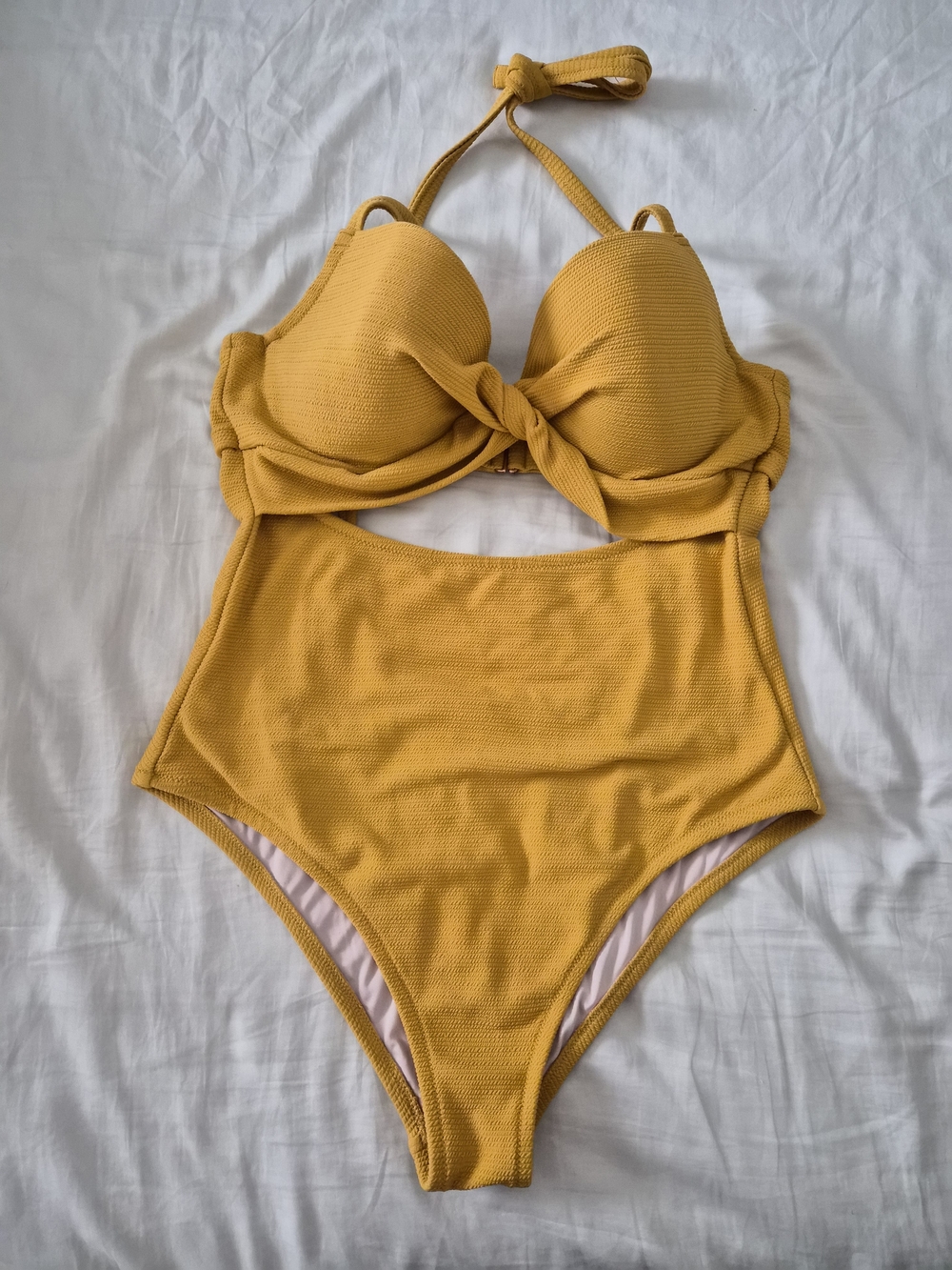 Shade & Shore Mustard Yellow One-Piece Swimsuit with Knot Front